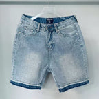 Mixed Emotion Washed Denim Shorts – White Rhinestone Print