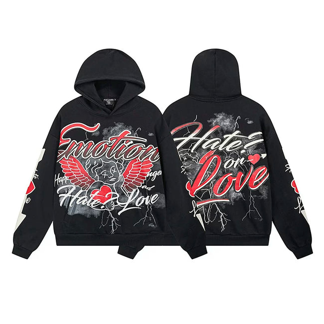 Mixed Emotion Hate Or Love Front‑Back Print Pullover Hoodie Hover Image