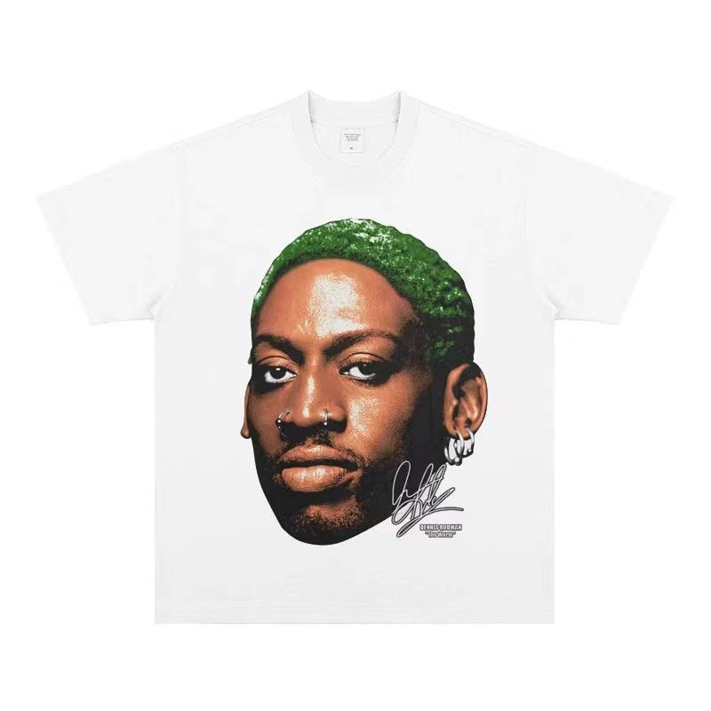 2025 cross-border summer American retro classic portrait BIGFACE spray printed short sleeved pure cotton men's T-shirt (52)