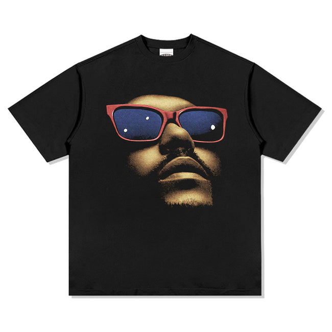 2025 cross-border summer American retro classic portrait BIGFACE spray printed short sleeved pure cotton men's T-shirt (16) Hover Image
