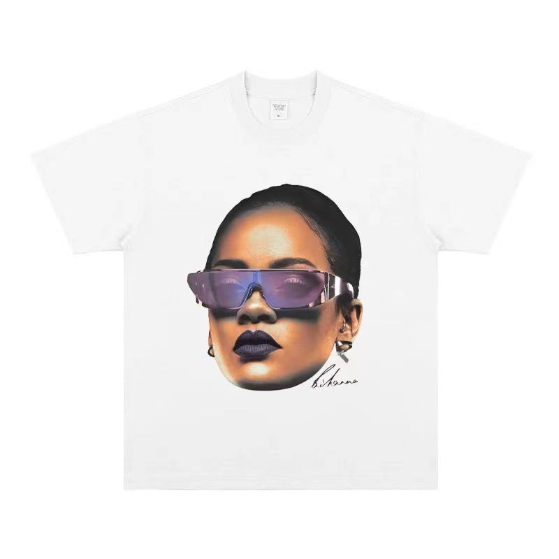 2025 cross-border summer American retro classic portrait BIGFACE spray printed short sleeved pure cotton men's T-shirt (48)