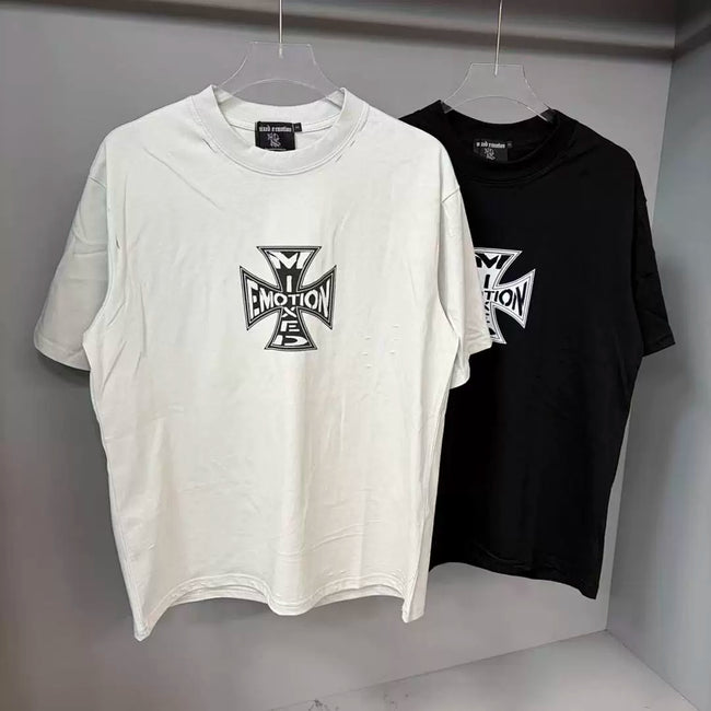 Mixed Emotion Cross Logo Distressed Short Sleeve T‑Shirt Hover Image