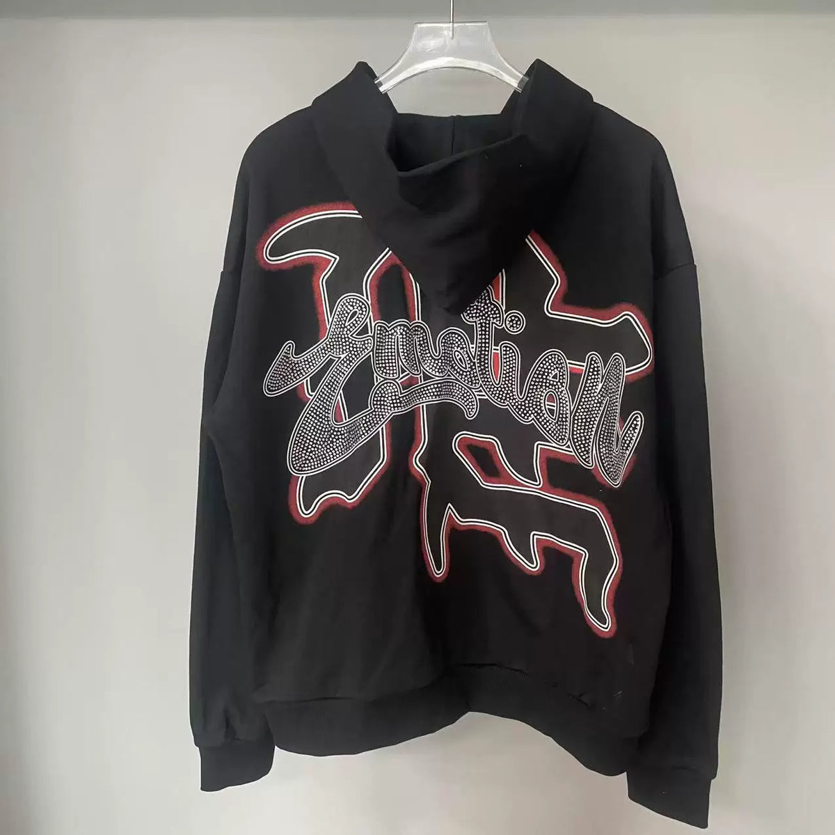 Mixed Emotion Black Zip Hoodie – Worn Angel Rhinestone Emotion Print