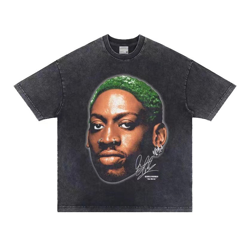 2025 cross-border summer American retro classic portrait BIGFACE spray printed short sleeved pure cotton men's T-shirt (76)