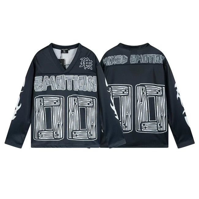 Mixed Emotion 00 Wood Grain Print Long‑Sleeve Hockey Jersey Hover Image