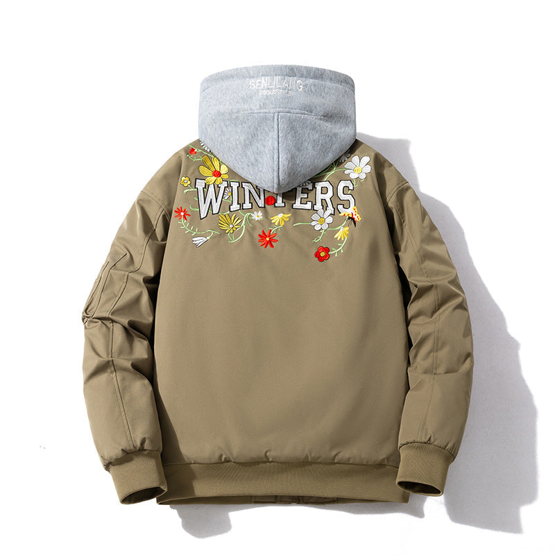 Simple embroidery Couple trendy stand-up collar jacket