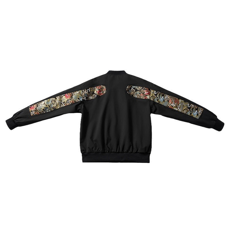 Hong Kong Style Dragon Pattern Splicing Baseball Jacket