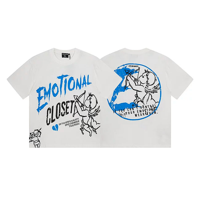 Mixed Emotion White Tee – Emotional Closet Blue Cupid Print Hover Image