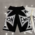 Mixed Emotion Cross Logo Frayed Hem Sweat Shorts