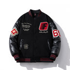 Embroidered Leather Jacket Padded Cotton