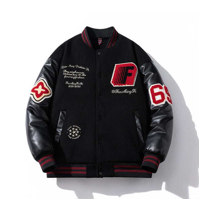 Embroidered Leather Jacket Padded Cotton Main Image