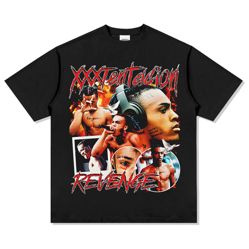2025 cross-border summer American retro classic portrait BIGFACE spray printed short sleeved pure cotton men's T-shirt (65)