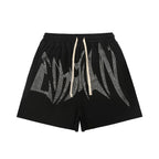 Mixed Emotion Black Shorts – White Rhinestone Art Letter Print