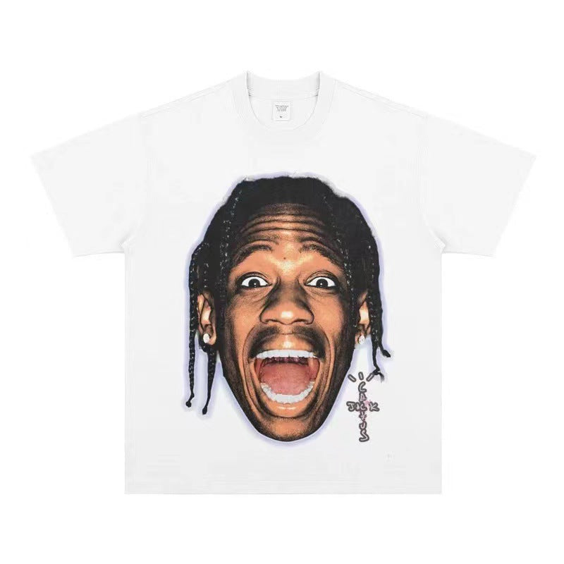 2025 cross-border summer American retro classic portrait BIGFACE spray printed short sleeved pure cotton men's T-shirt (55)
