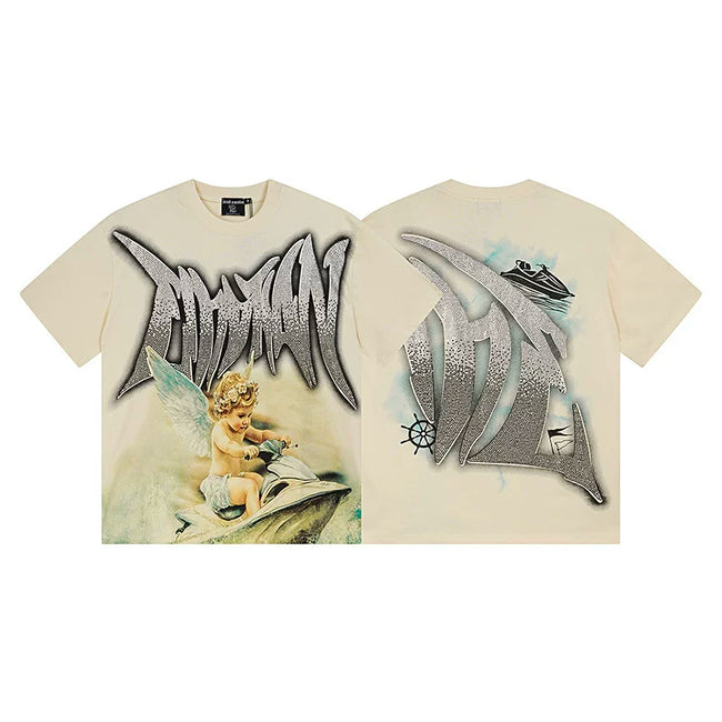 Mixed Emotion Cream Tee – Gothic Angel Jetski Print Hover Image