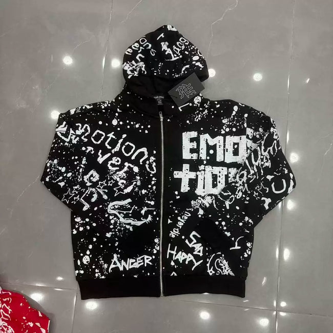 Mixed Emotion Splash Graffiti Full‑Zip Hoodie Hover Image