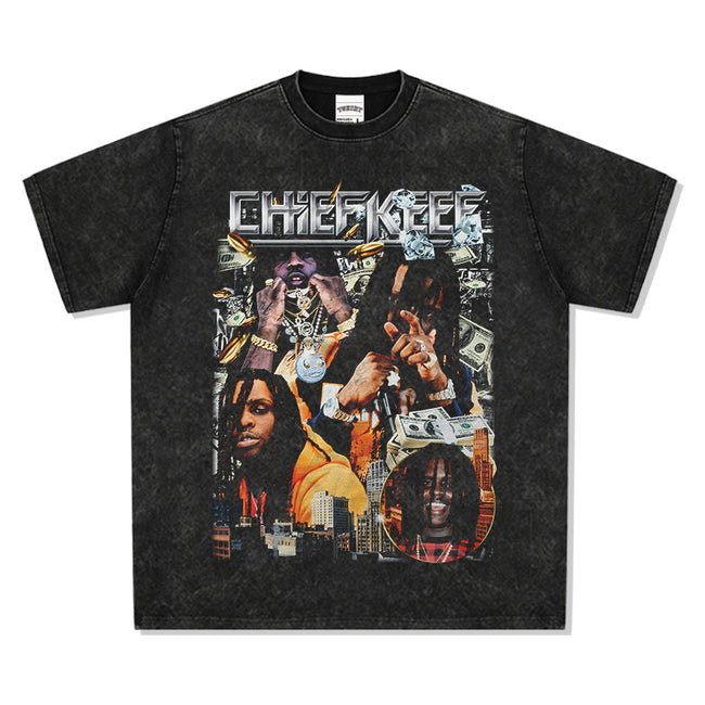 2025 cross-border summer American retro classic portrait BIGFACE spray printed short sleeved pure cotton men's T-shirt (68) Hover Image