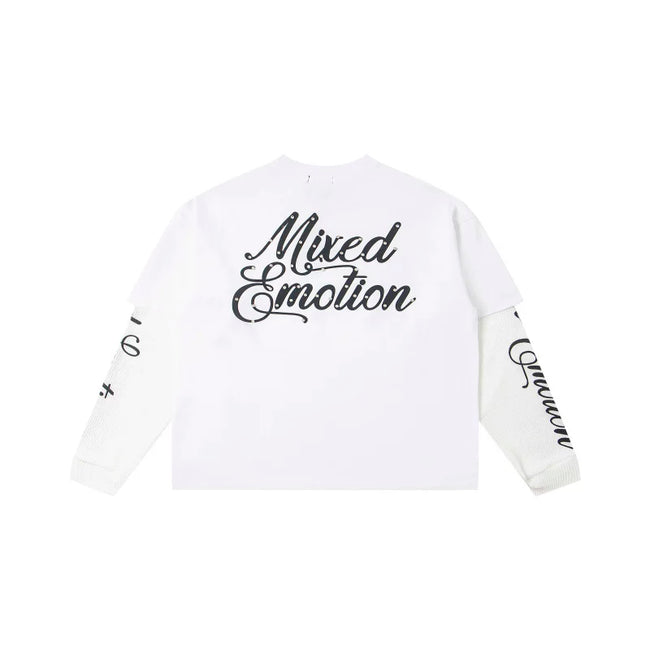 Mixed Emotion White Two-Layer Long Sleeve Top – Cupid Mixed Emotion Print Main Image