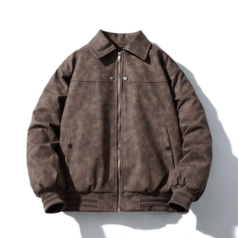 PU Leather Jacket Lapel Padded Cotton