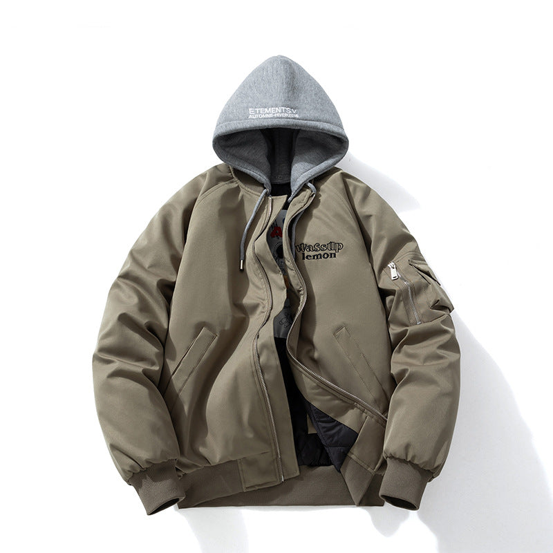 Embroidered Bomber Jacket Hooded