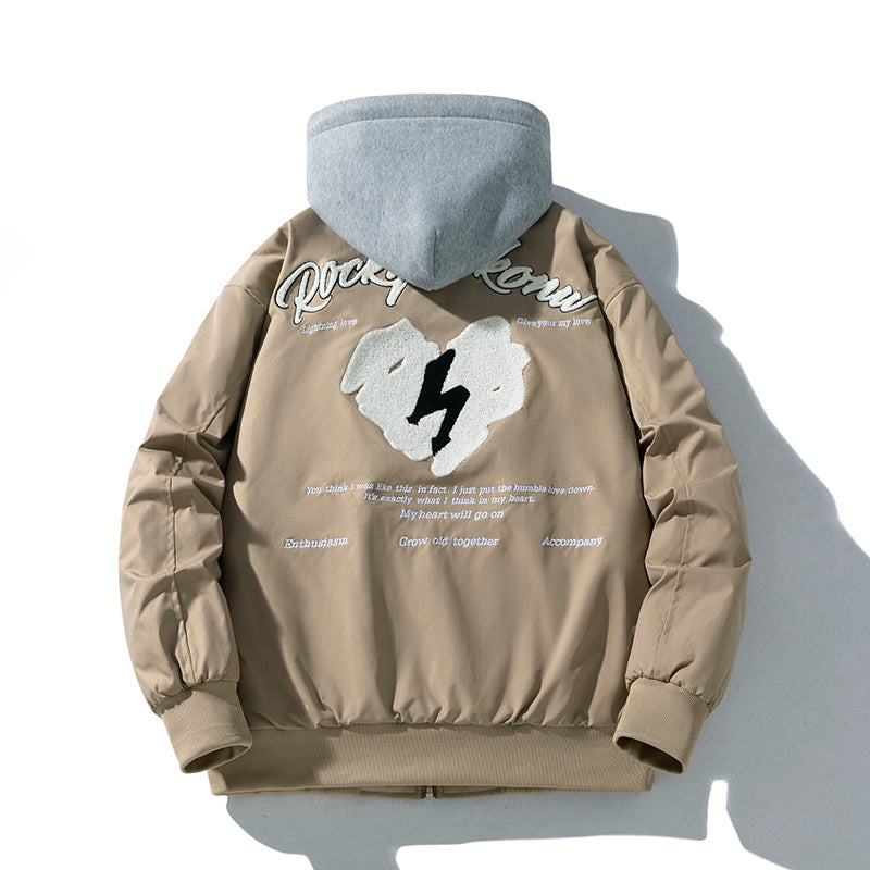 Embroidered baseball jersey hooded jacket