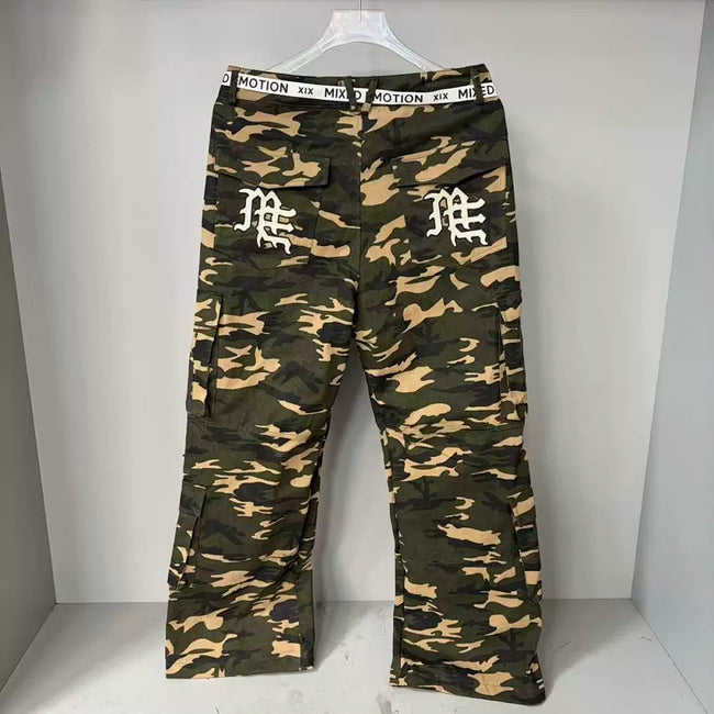 Mixed Emotion Camo Multi‑Pocket Embroidered Cargo Pants Main Image