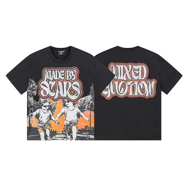 Mixed Emotion Black Tee – Angel Kids Made By Scars Print Hover Image