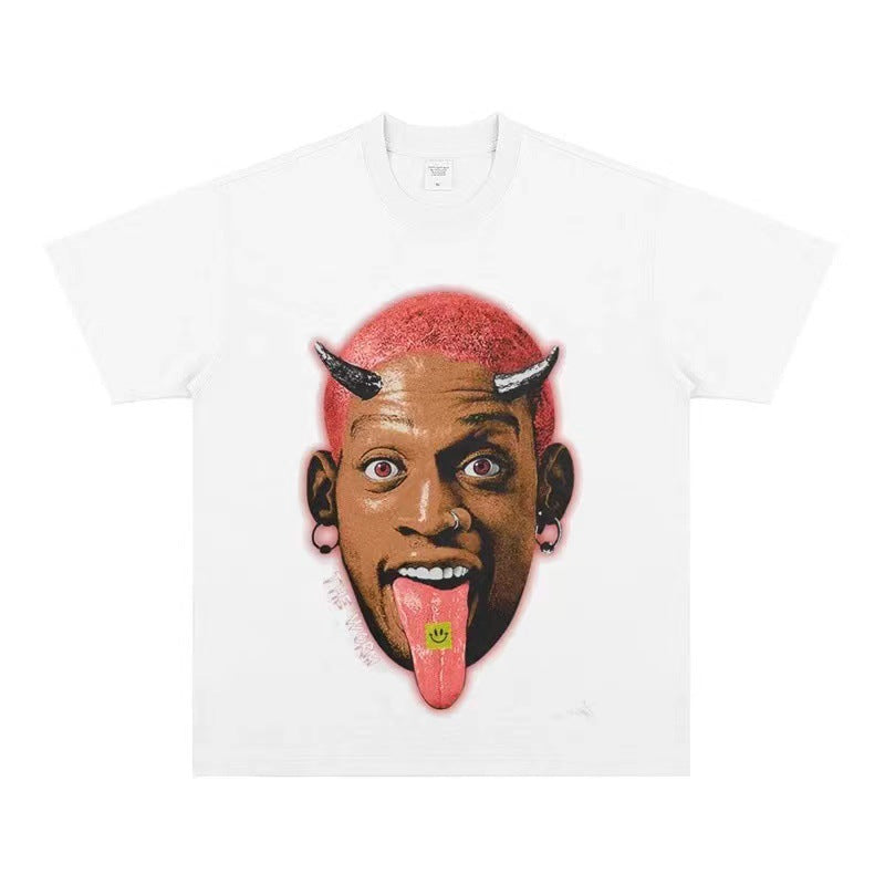 2025 cross-border summer American retro classic portrait BIGFACE spray printed short sleeved pure cotton men's T-shirt (76)
