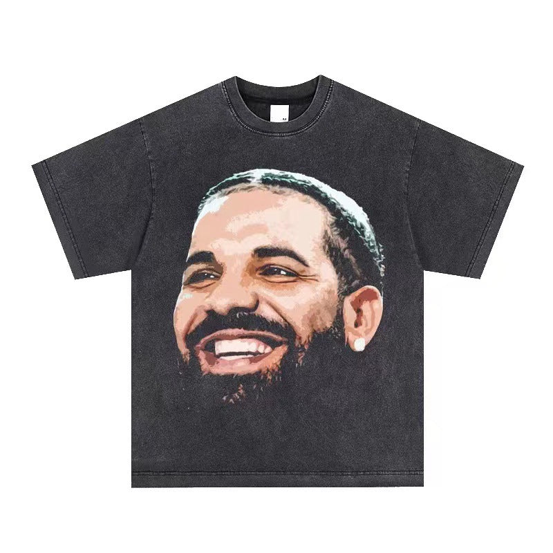 2025 cross-border summer American retro classic portrait BIGFACE spray printed short sleeved pure cotton men's T-shirt (27)