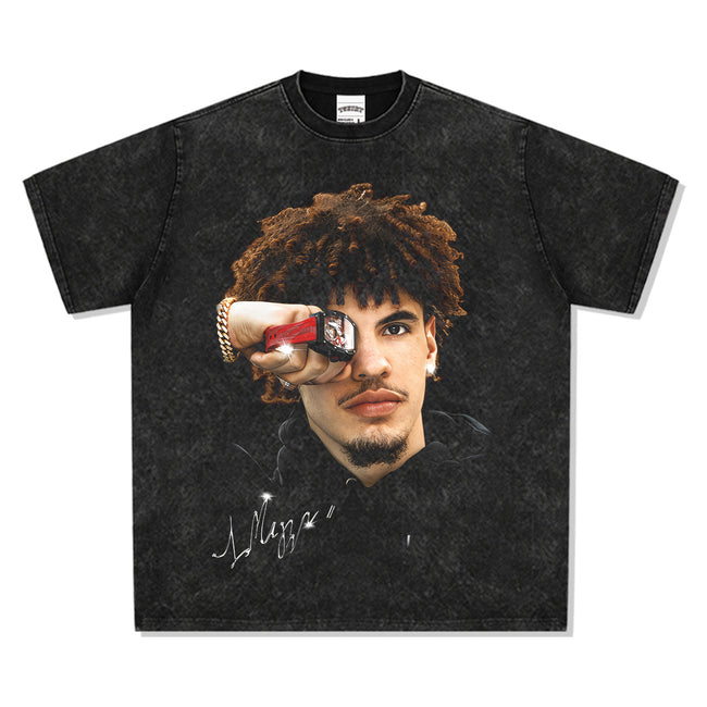2025 cross-border summer American retro classic portrait BIGFACE spray printed short sleeved pure cotton men's T-shirt (62) Hover Image
