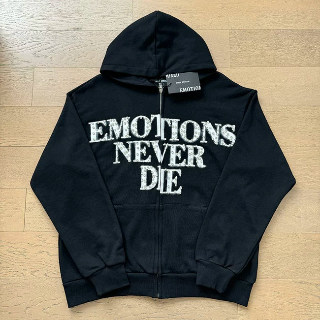 Mixed Emotion Emotions Never Die Rhin‑Stone Zip‑Up Hoodie Main Image