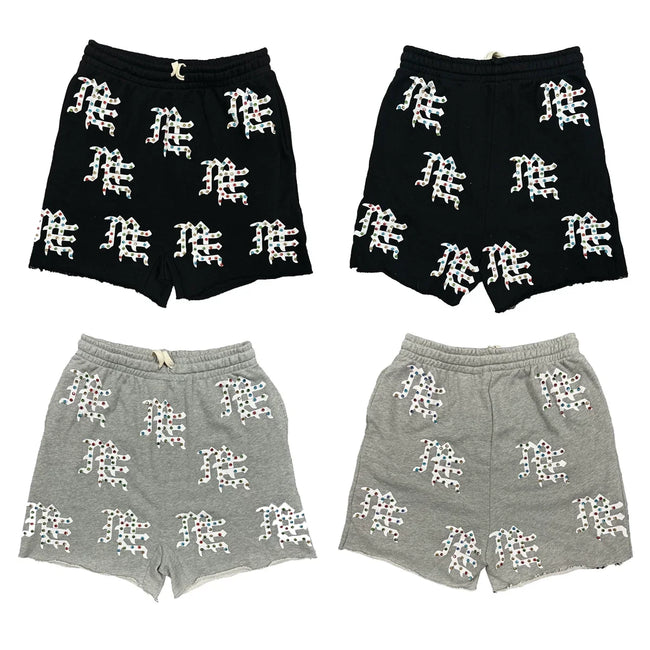Mixed Emotion Casual Shorts – Rhinestone Gothic Letter Print Main Image