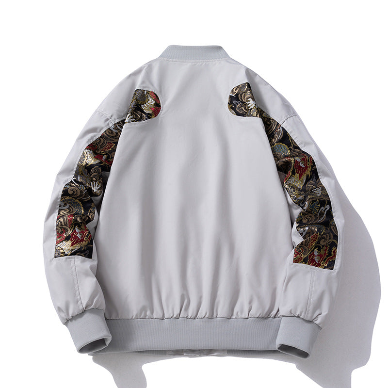 Hong Kong Style Dragon Pattern Splicing Baseball Jacket