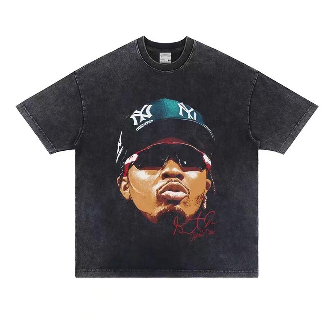 2025 cross-border summer American retro classic portrait BIGFACE spray printed short sleeved pure cotton men's T-shirt (30) Hover Image