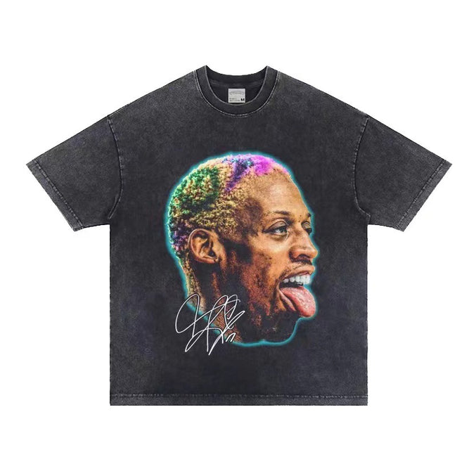 2025 cross-border summer American retro classic portrait BIGFACE spray printed short sleeved pure cotton men's T-shirt (34) Hover Image