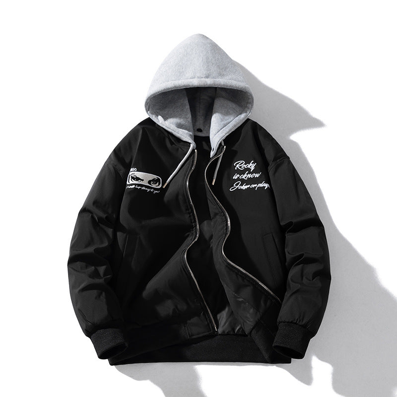Embroidered baseball jersey hooded jacket
