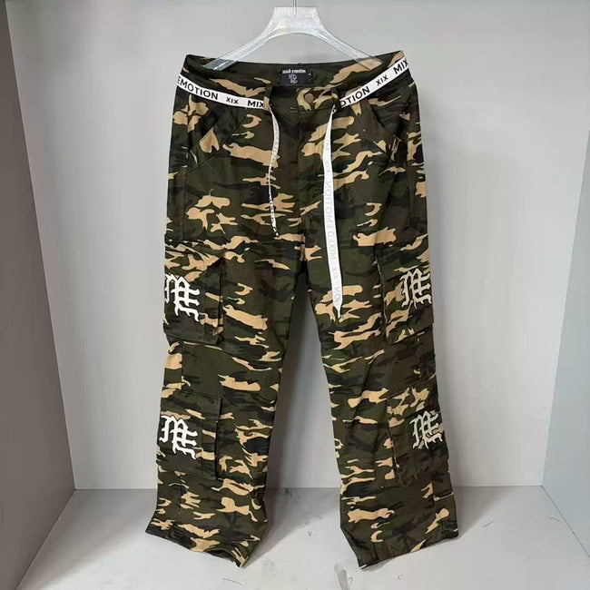 Mixed Emotion Camo Multi‑Pocket Embroidered Cargo Pants Hover Image