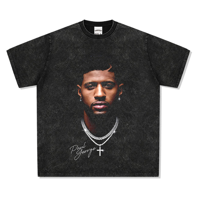 2025 cross-border summer American retro classic portrait BIGFACE spray printed short sleeved pure cotton men's T-shirt (59) Hover Image