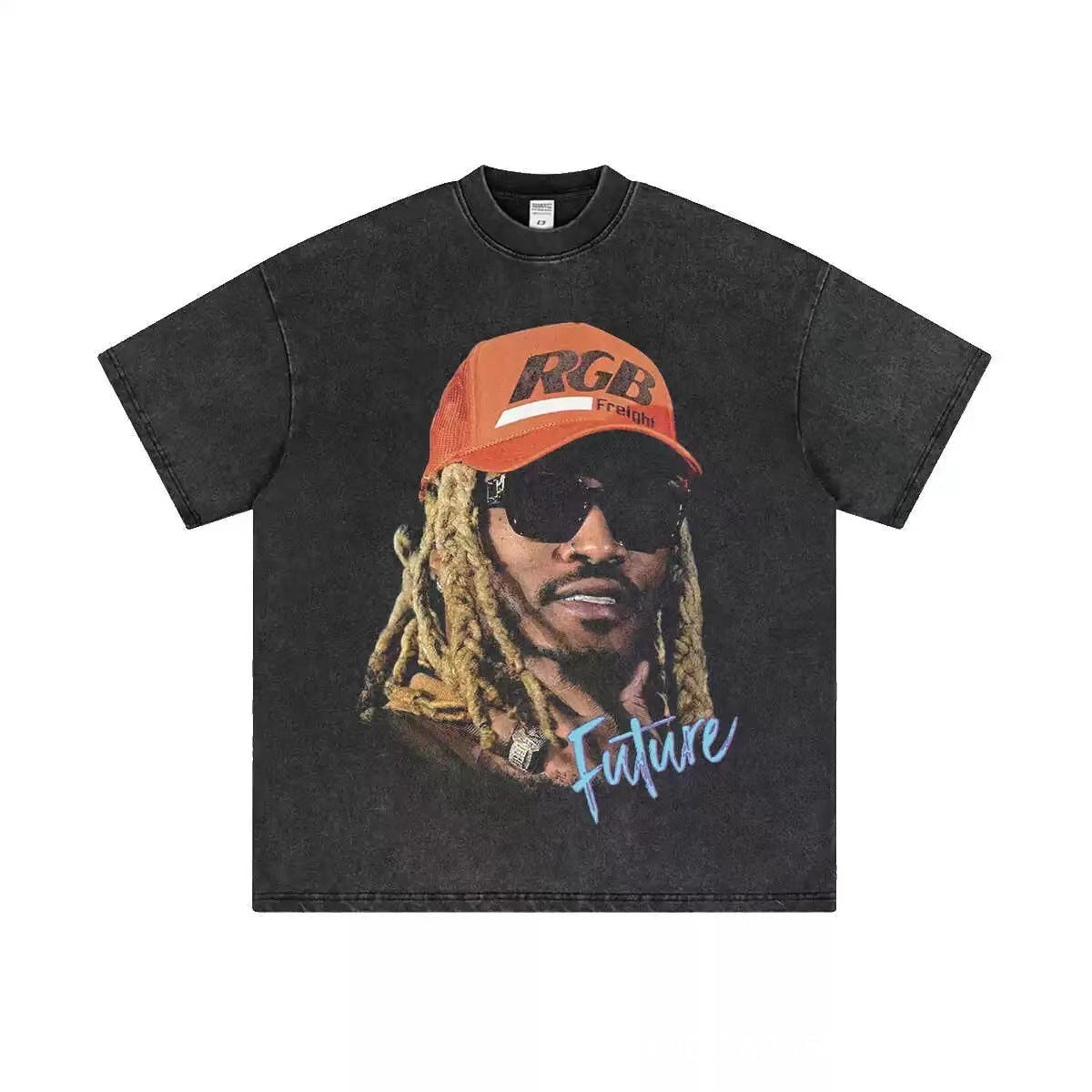 2025 cross-border summer American retro classic portrait BIGFACE spray printed short sleeved pure cotton men's T-shirt (76)