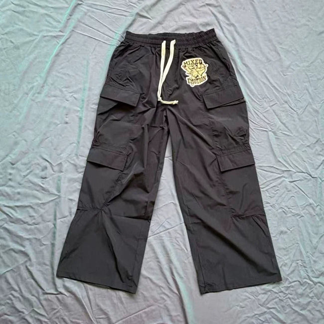 Mixed Emotion Patch Nylon Wide Leg Cargo Pants Hover Image