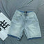 Mixed Emotion Washed Denim Shorts – White Rhinestone Print