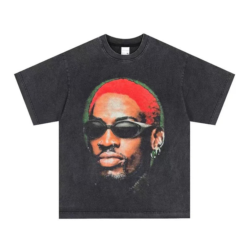 2025 cross-border summer American retro classic portrait BIGFACE spray printed short sleeved pure cotton men's T-shirt (36)