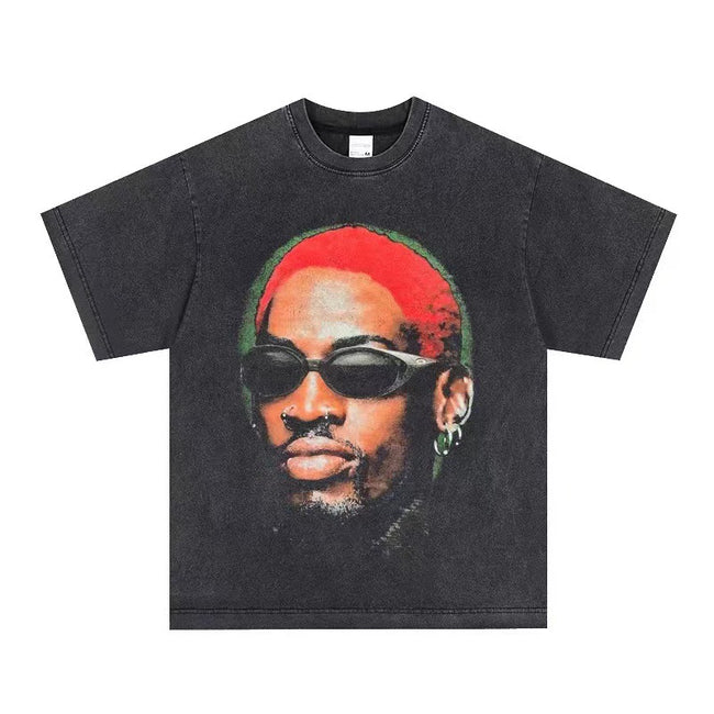 2025 cross-border summer American retro classic portrait BIGFACE spray printed short sleeved pure cotton men's T-shirt (36) Hover Image