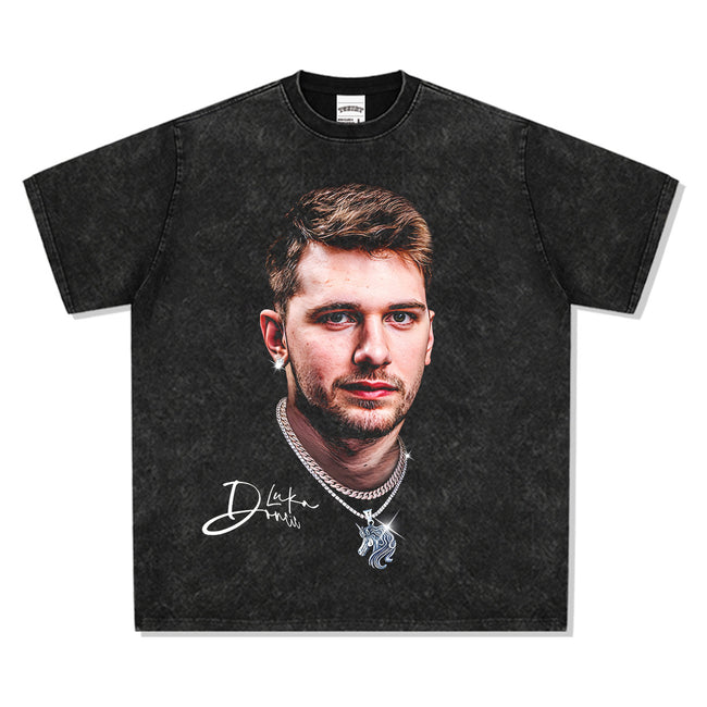 2025 cross-border summer American retro classic portrait BIGFACE spray printed short sleeved pure cotton men's T-shirt (56) Hover Image