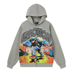 Mixed Emotion Skater Boy Graphic Zip‑Up Hoodie