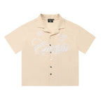 Mixed Emotion Short Sleeve Shirt – White Embroidered Emotion Print