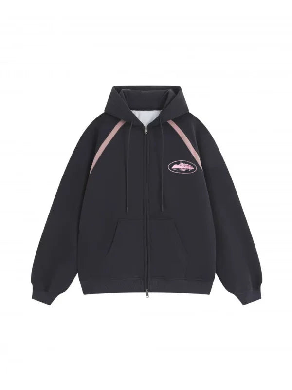 Corteiz Contrast Raglan Full-Zip Heavyweight Hoodie -Black