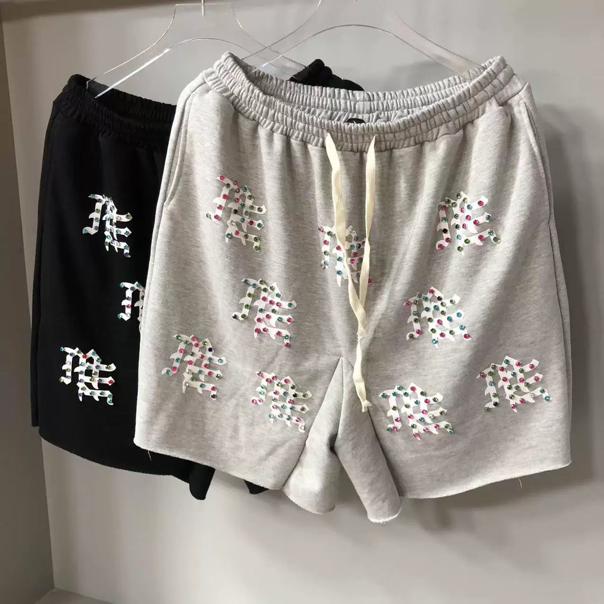 Mixed Emotion Casual Shorts – Rhinestone Gothic Letter Print