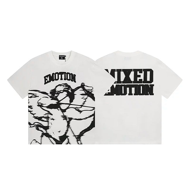 Mixed Emotion White Tee – Black Emotion Cupid Print Hover Image