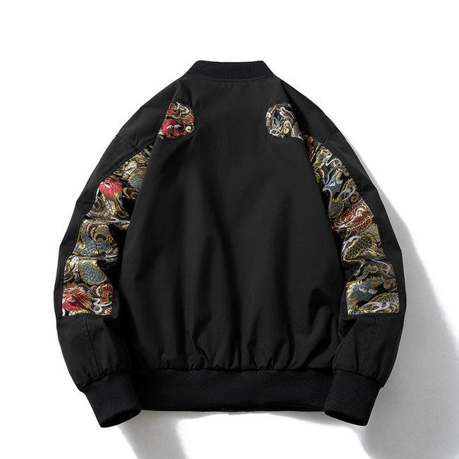 Hong Kong Style Dragon Pattern Splicing Baseball Jacket Main Image